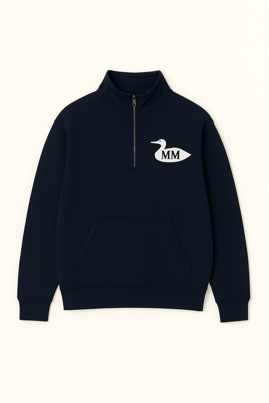 Navy blue sweatshirt with a logo on a white background